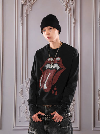 Lip Crack Letter Print Long Sleeve T-Shirt WN26647