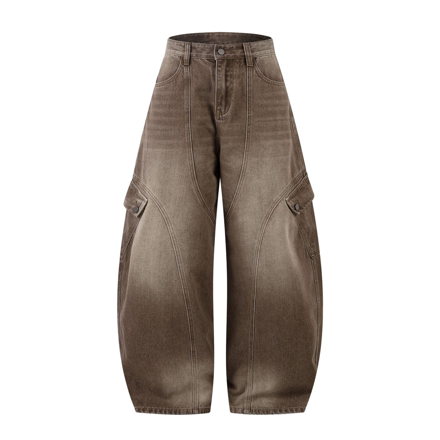 Washed Cargo Pocket Wide Leg Denim Jeans WN23596