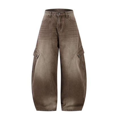 Washed Cargo Pocket Wide Leg Denim Jeans WN23596