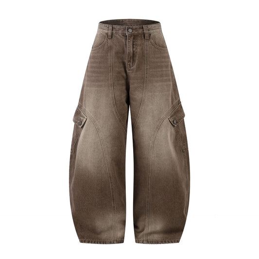Washed Cargo Wide Leg Denim Jeans WN25392