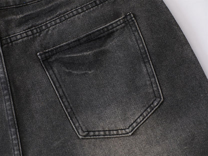 Washed Waxed Whisker Wide Leg Denim Jeans WN26868