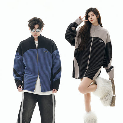 Double Zipper High-Neck Color Block Knit Cardigan WN21889