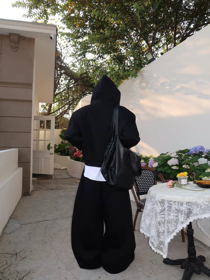 Drawstring Zipper Hoodie & Wide-leg Sweatpants Setup WN19870