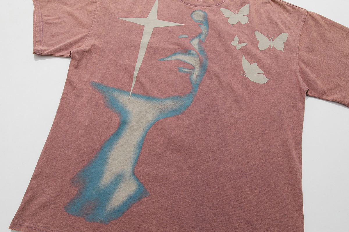 Graphic Design Washed Short Sleeve T-Shirt WN16808