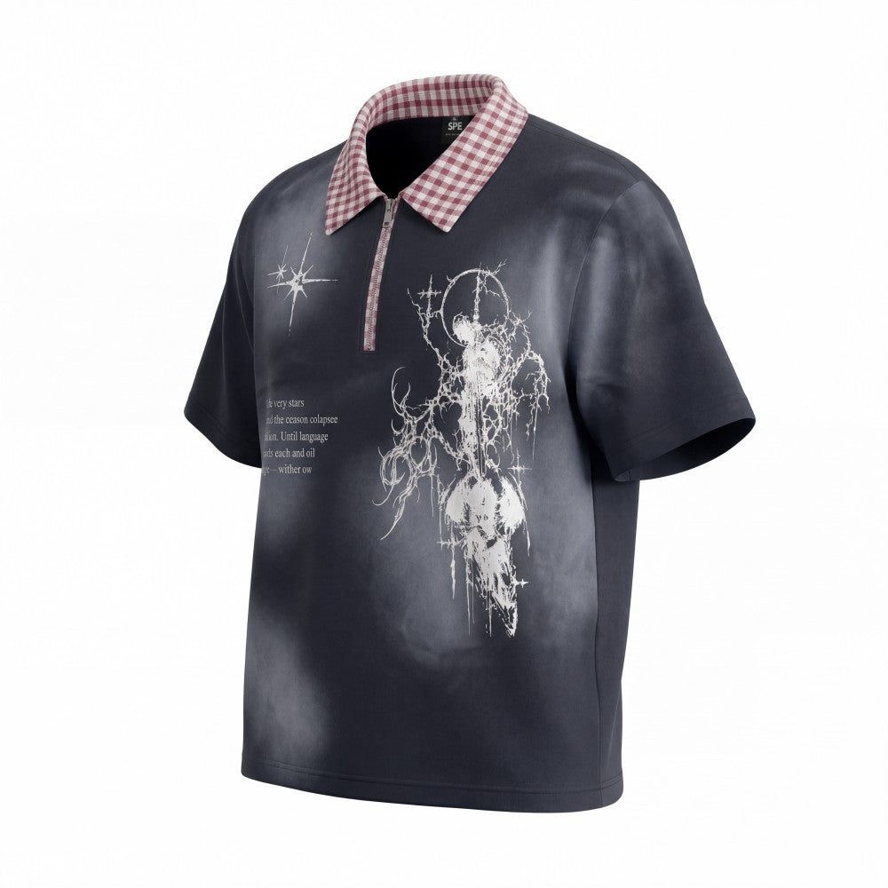 Gothic Gradient Half-Zip Plaid Collar Polo Shirt WN27877