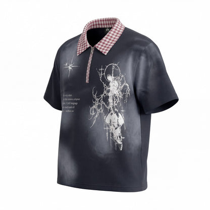 Gothic Gradient Half-Zip Plaid Collar Polo Shirt WN27877