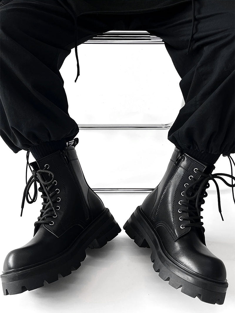 Chunky Sole Zipper Design PU Leather High-Top Boots WN19149