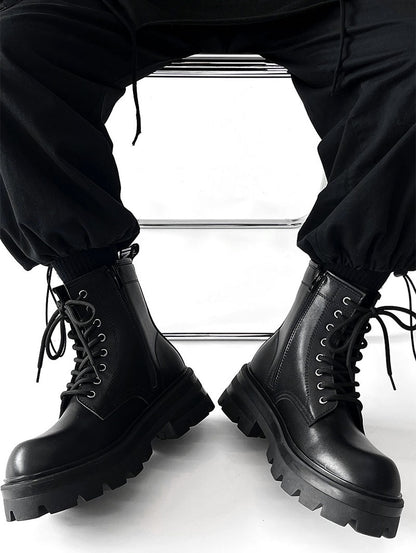 Chunky Sole Zipper Design PU Leather High-Top Boots WN19149