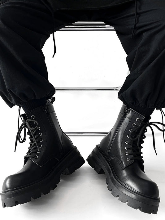 Chunky Sole Zipper Design PU Leather High-Top Boots WN19149