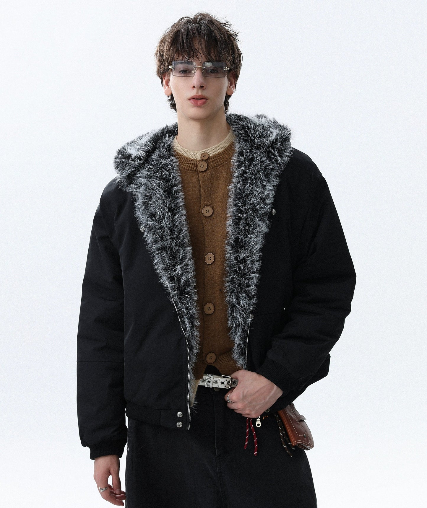 Fake Fur-Collar Hooded Zipper Jacket WN22089