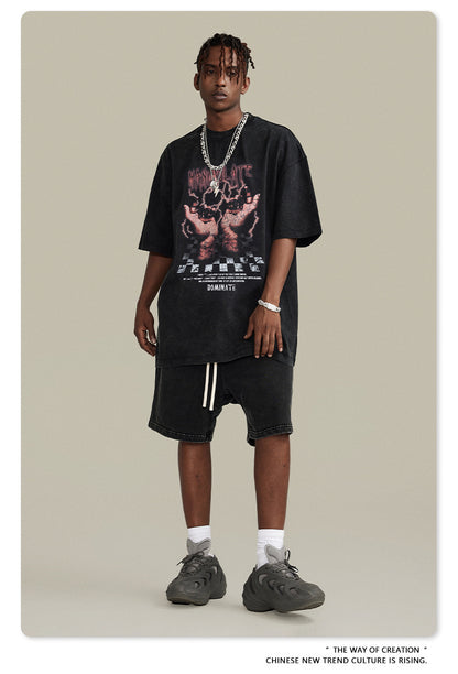 Washed Print Oversize Short-sleeve T-shirt WN6395