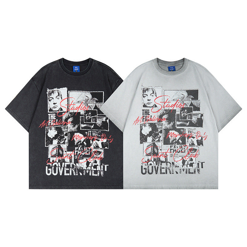 Graphic Print Wash Damage Cotton Short Sleeve T-Shirt WN25645