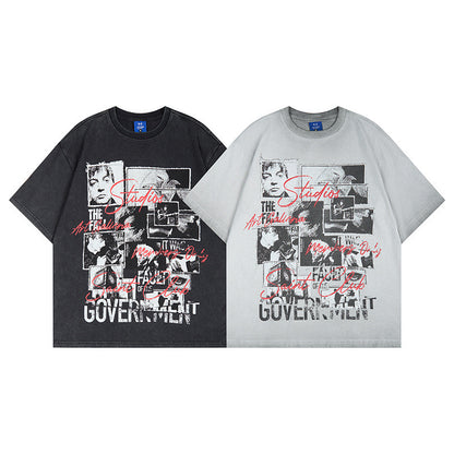 Graphic Print Wash Damage Cotton Short Sleeve T-Shirt WN25645