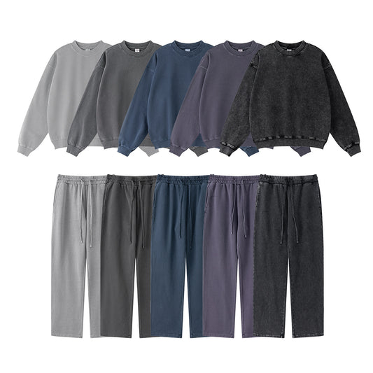 Washed Round Neck Sweatshirt & Sweatpants Setup WN7902