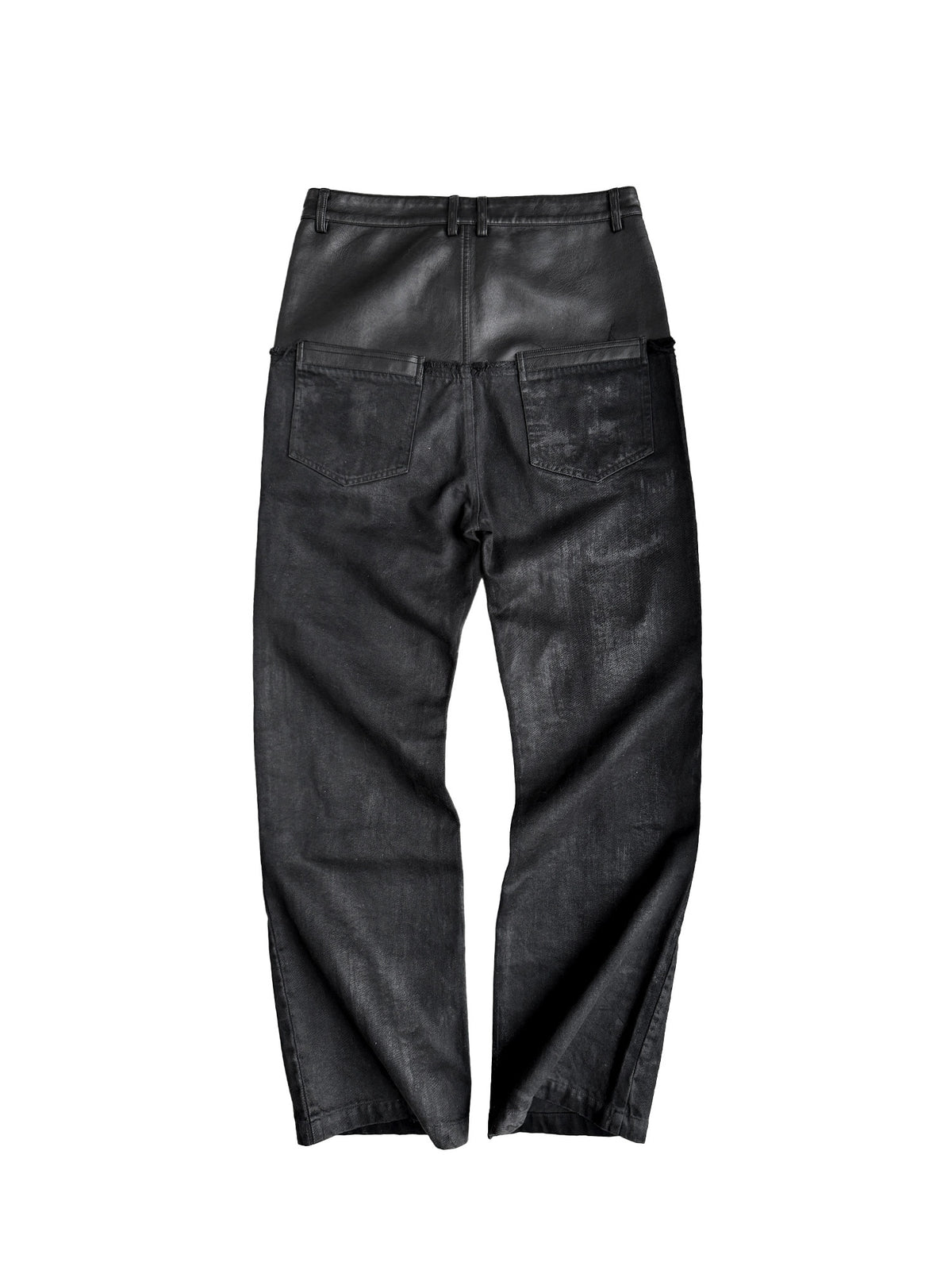 Double Waist PU Leather Patchwork Damage Denim Jeans WN27081