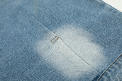 Faded Panel Stand Neck Denim Jacket WN28058