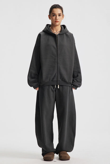 Fleece Lining Side Pocket Zipper Hoodie & Fleece Lining Wide Leg Sweatpants Setup WN23114