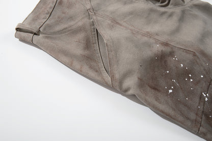 Washed Paint Studs Detail Wide Leg Pants WN25436