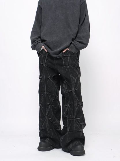 Tie-Dye Pleats Damage Wide Leg Denim Jeans WN24450
