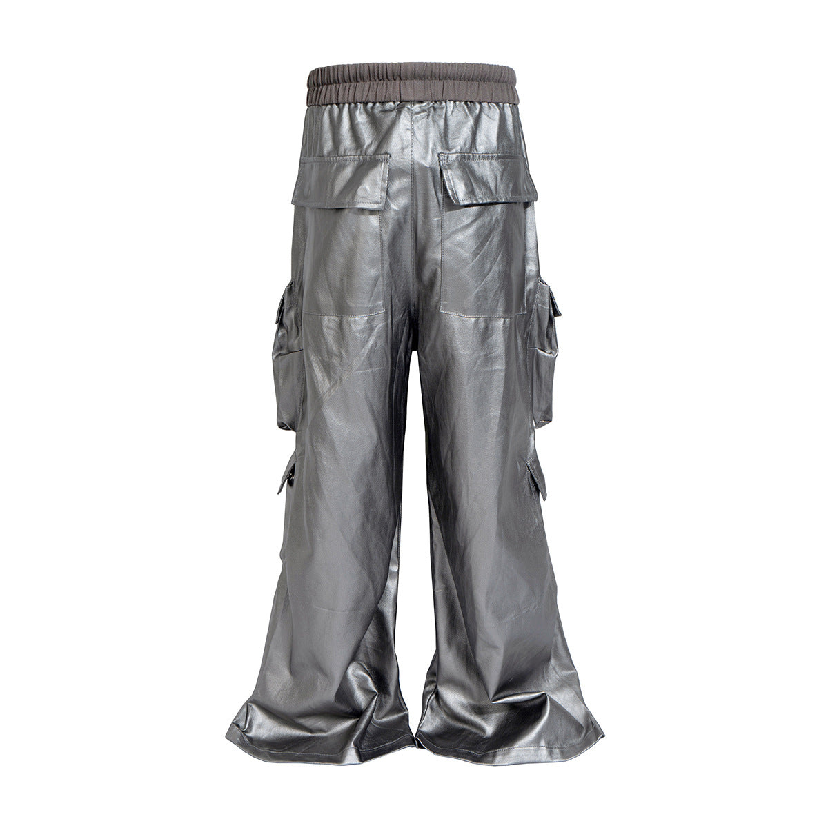 Matte Coated Fake Leather Wide-Leg Cargo Pants WN11352