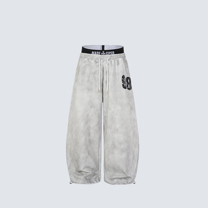 Washed Double Waist Print Wide Leg Sweatpants WN27834