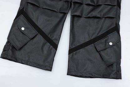 PU Leather Wide-Leg Cargo Pants WN11265