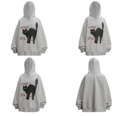 Cat Print Oversize Pullover Hoodie WN26368