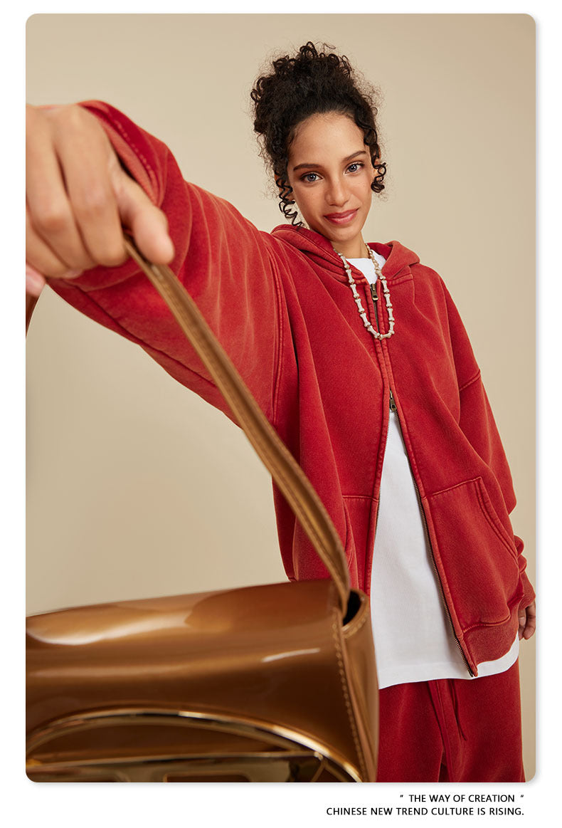 Oversize Washed Zipper Hoodie WN6461
