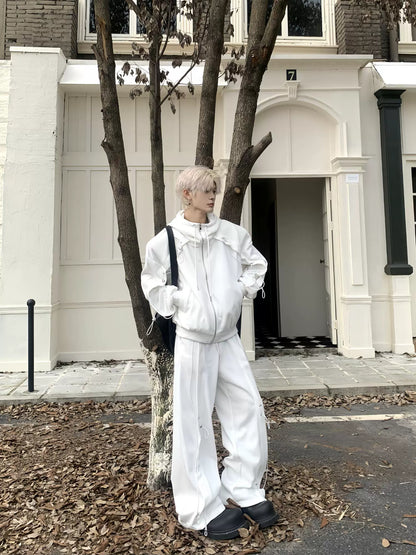 Drawstring Oversize Zipper Hoodie & Drawstring Wide Leg Sweatpants Setup WN19856