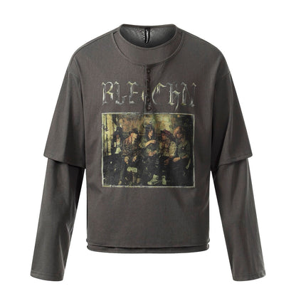 Fake Layered Print Oversize Long Sleeve T-Shirt WN24415