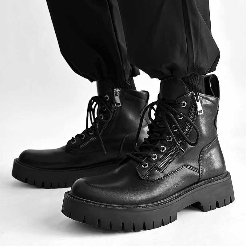 Leather Side Zipper High-Top Boots WN22588