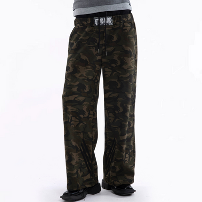 Camouflage Fake Layered Drawstring Pants WN20642