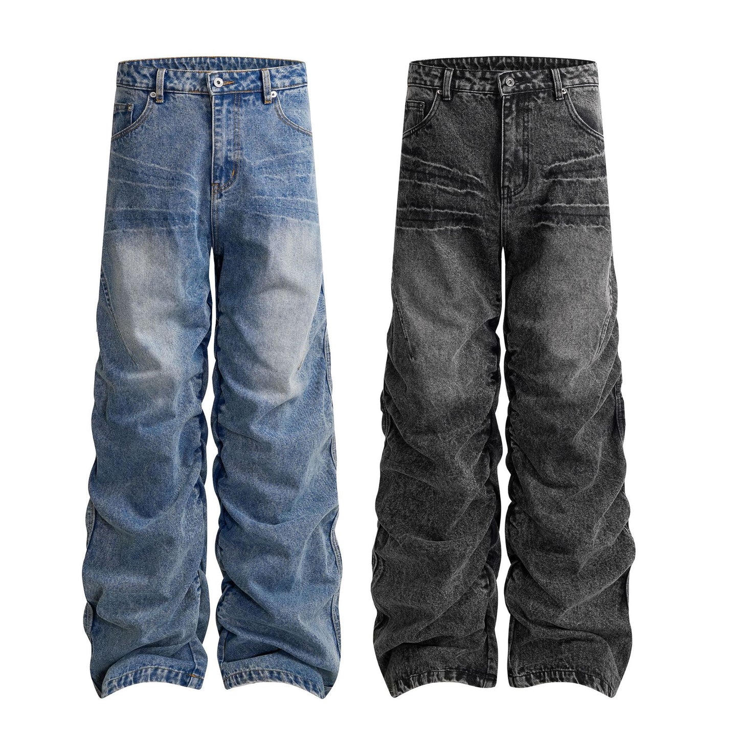 Washed Whisker Wide Leg Denim Jeans WN25481