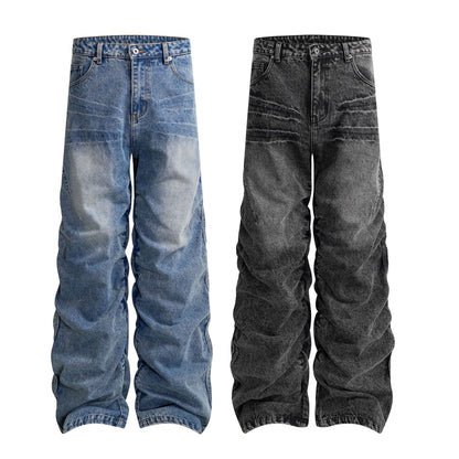 Washed Whisker Wide Leg Denim Jeans WN25481