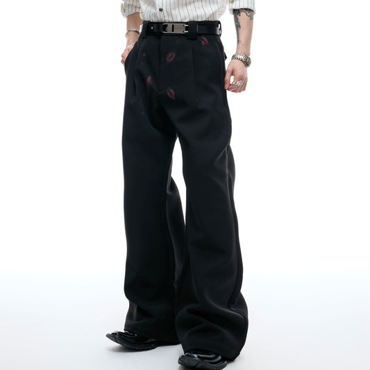 Pleats Lip Print Flare Trousers WN20538