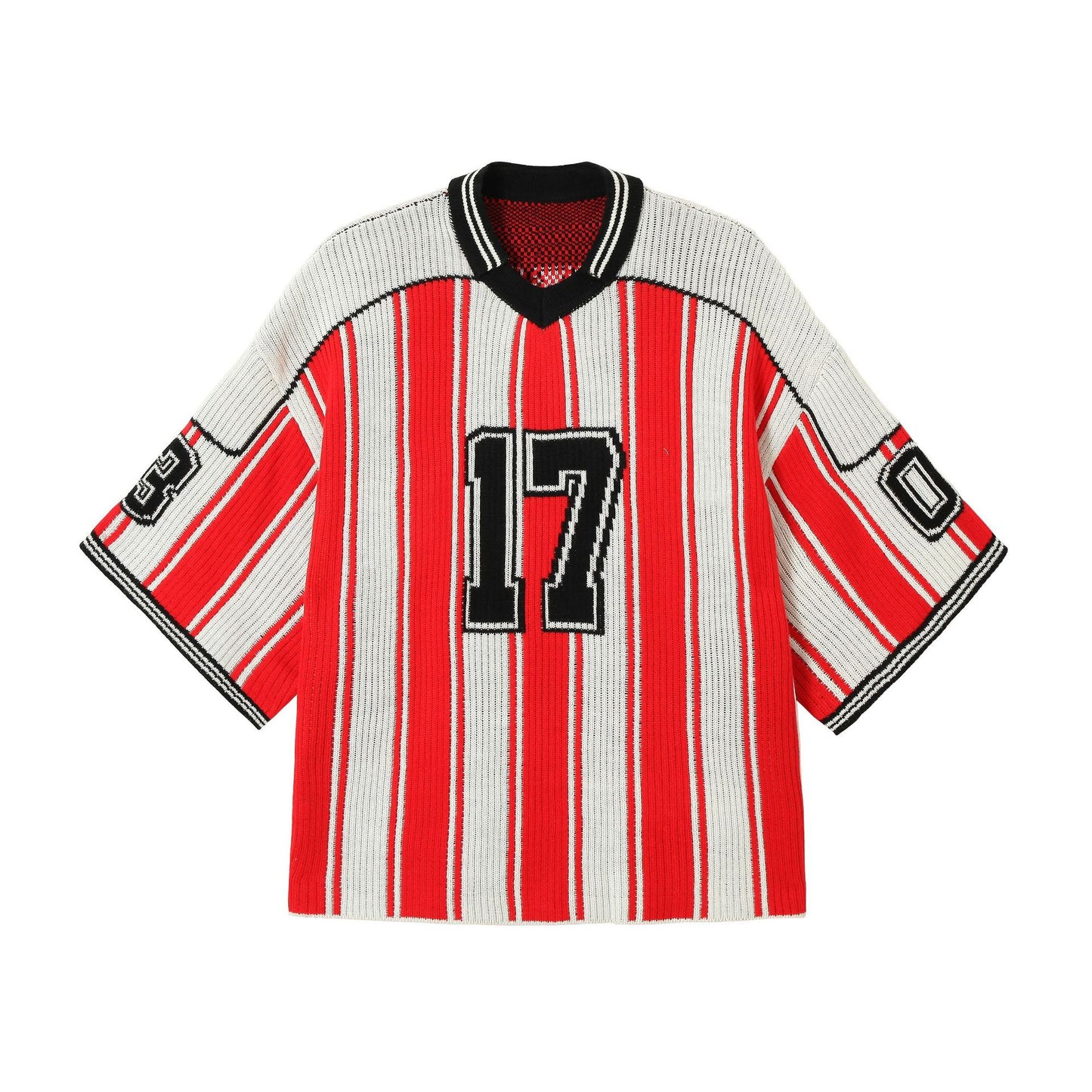 Number Stripe V-Neck Short Sleeve Knit T-shirt WN25630