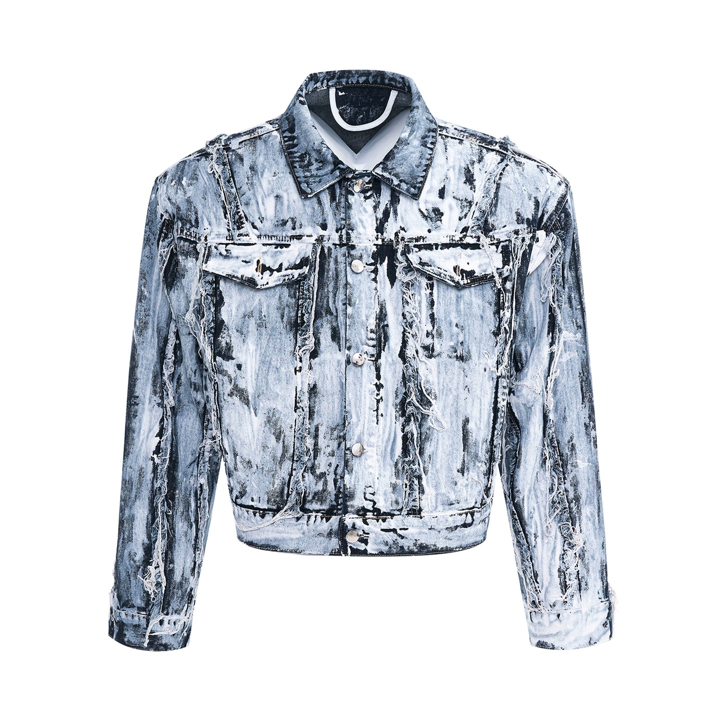 Heavy-Duty Coated Damage Denim Jacket & Micro Flare Denim Jeans Setup WN10180