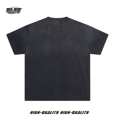 Washed Portrait Letter Short Sleeve T-Shirt WN26577