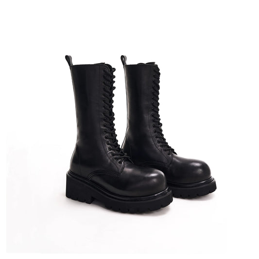 Round-Toe Leather Mid-Calf Martin Boots WN11695