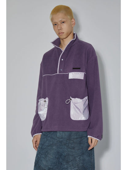 Patchwork Stand Neck Knit Sweater WN18887