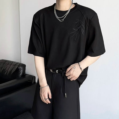 Shoulder-Pad Chinese Style Oversize Short Sleeve T-Shirt WN19348