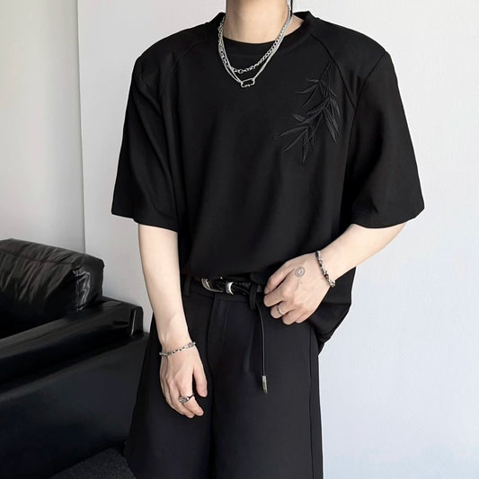 Shoulder-Pad Chinese Style Oversize Short Sleeve T-Shirt WN19348
