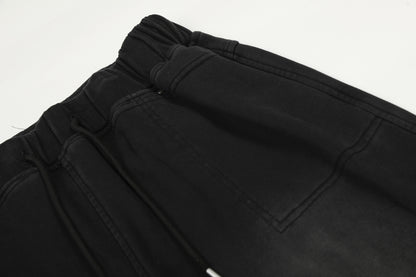 Washed Damage Drawstring Wide Leg Sweatpants WN25446
