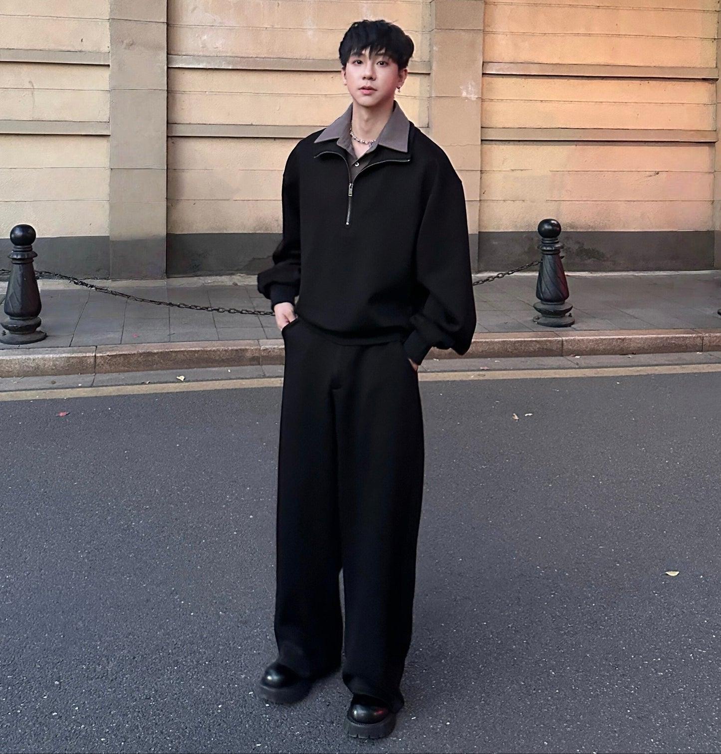 Half-Zip Sweatshirt & Wide Leg Pants Setup WN25185