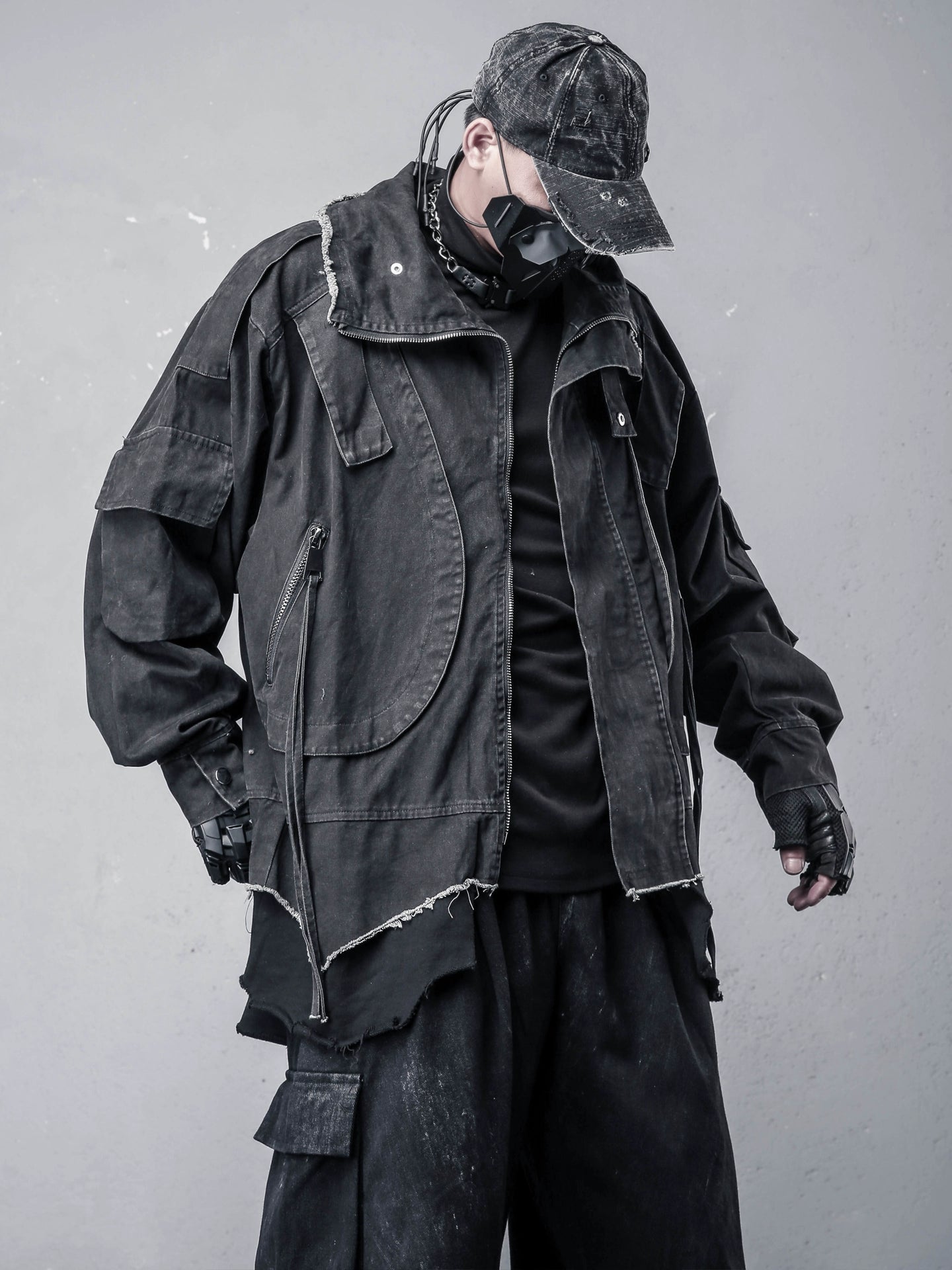 Fake Layered Fleece Lining Damage Oversize Jacket WN22394