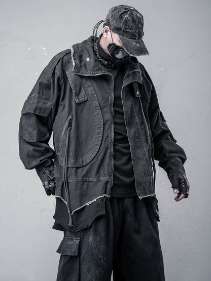 Fake Layered Fleece Lining Damage Oversize Jacket WN22394