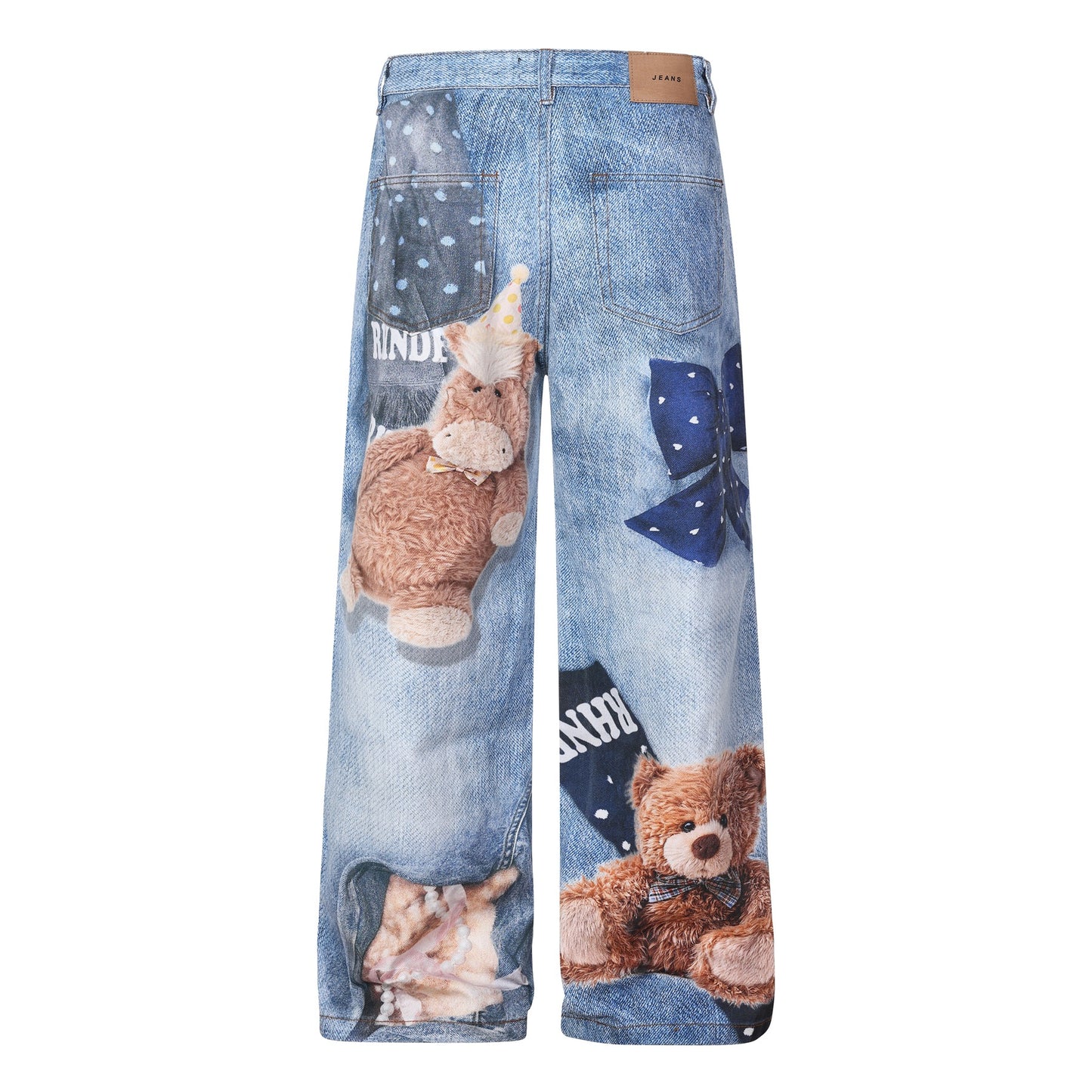 Washed 3D Character Print Wide Leg Denim Jeans WN25975