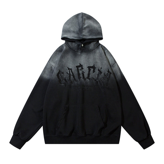 Gradient Letter Embroidery Washed Oversize Pullover Hoodie WN11175