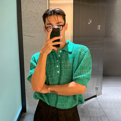 Hollow-Out Knit Short Sleeve Polo Shirt WN20259