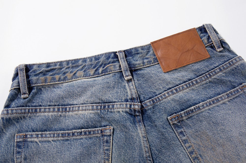 Frayed Applique Embroidery Washed Wide Leg Denim Jeans WN27833